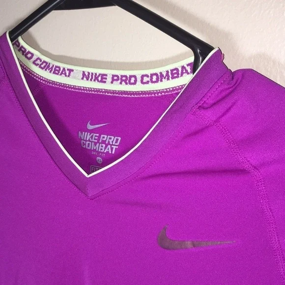 Nike pro combat compression shirt size XS purple Nike pro shirt long sleeve​​​ - Picture 4 of 9
